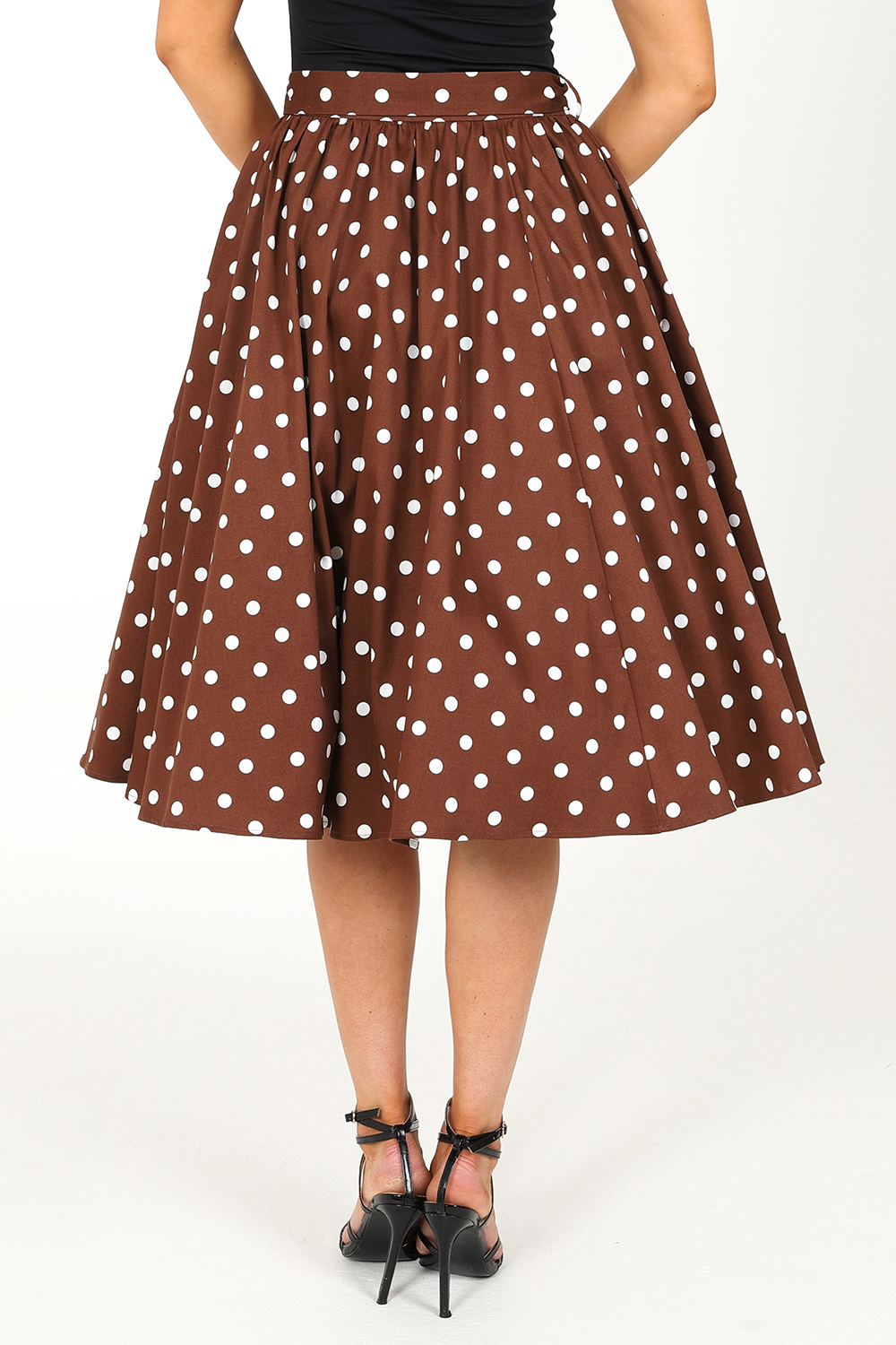 Paula Polka Dot Swing Skirt in Brown